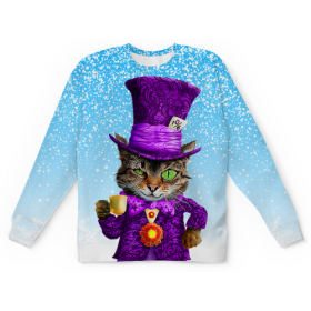 full_print_kids_sweatshirt с принтом Чеширский котик в Ижевске,  |  | Тематика изображения на принте: 