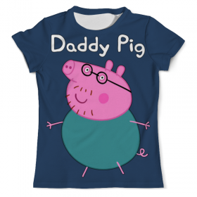 full_print_tee с принтом Daddy Pig в Ижевске, Футболка с нанесением полноцветного изображения по всей поверхности может быть выполнена в двух вариантах - ХЛОПОК и СИНТЕТИКА. | Хлопок - ткань из 100% хлопка высшего качества пенье.  <br>Синтетика - ткань с высоким содержанием синтетического волокна (до 80%).  Материал хорошо тянется, имеет приятную на ощупь фактуру | Тематика изображения на принте: 