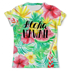 full_print_tee с принтом Aloha Hawaii в Ижевске, Футболка с нанесением полноцветного изображения по всей поверхности может быть выполнена в двух вариантах - ХЛОПОК и СИНТЕТИКА. | Хлопок - ткань из 100% хлопка высшего качества пенье.  <br>Синтетика - ткань с высоким содержанием синтетического волокна (до 80%).  Материал хорошо тянется, имеет приятную на ощупь фактуру | 