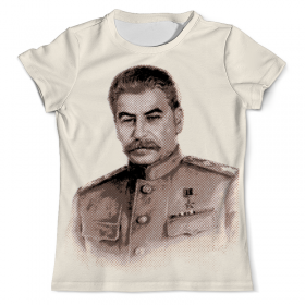 full_print_tee с принтом Сталин в Ижевске, Футболка с нанесением полноцветного изображения по всей поверхности может быть выполнена в двух вариантах - ХЛОПОК и СИНТЕТИКА. | Хлопок - ткань из 100% хлопка высшего качества пенье.  <br>Синтетика - ткань с высоким содержанием синтетического волокна (до 80%).  Материал хорошо тянется, имеет приятную на ощупь фактуру | 