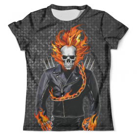 full_print_tee с принтом Ghost Rider в Ижевске, Футболка с нанесением полноцветного изображения по всей поверхности может быть выполнена в двух вариантах - ХЛОПОК и СИНТЕТИКА. | Хлопок - ткань из 100% хлопка высшего качества пенье.  <br>Синтетика - ткань с высоким содержанием синтетического волокна (до 80%).  Материал хорошо тянется, имеет приятную на ощупь фактуру | 