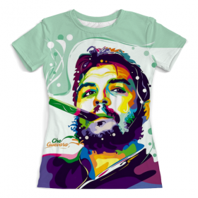 full_print_woman_tee с принтом Ernesto Che Guevara в Ижевске, Футболка с нанесением полноцветного изображения по всей поверхности может быть выполнена в двух вариантах - ХЛОПОК и СИНТЕТИКА. | Хлопок - ткань из 100% хлопка высшего качества пенье.  <br>Синтетика - ткань с высоким содержанием синтетического волокна (до 80%).  Материал хорошо тянется, имеет приятную на ощупь фактуру | 