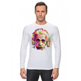 Мужской лонгслив с принтом Альберт Эйнштейн (Albert Einstein) в Ижевске, Хлопок |  | 