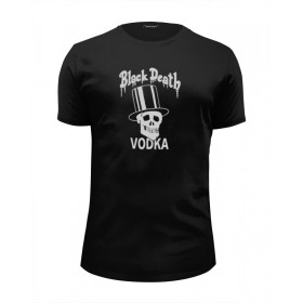 Мужская футболка Premium с принтом Black Death Vodka в Ижевске, Белый, черный, серый меланж, голубой: 100% хлопок, плотность 160 гр. Остальные цвета: 92% хлопок, 8% лайкра, плотность 170-180гр. |  | 