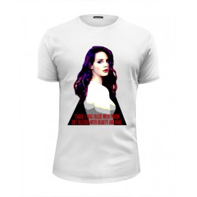 Мужская футболка Premium с принтом Lana Del Rey - Ultraviolence Era (Front Back) в Ижевске, Белый, черный, серый меланж, голубой: 100% хлопок, плотность 160 гр. Остальные цвета: 92% хлопок, 8% лайкра, плотность 170-180гр. |  | 