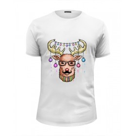 tee с принтом Christmas deer в Ижевске, Белый, черный, серый меланж, голубой: 100% хлопок, плотность 160 гр. Остальные цвета: 92% хлопок, 8% лайкра, плотность 170-180гр. |  | 