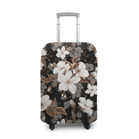 Чехол для чемодана 3D с принтом Белые цветы в Ижевске, 86% полиэфир, 14% спандекс | двустороннее нанесение принта, прорези для ручек и колес | Тематика изображения на принте: black | bud | cute | flora | flowers | golden | leaves | plant | romance | spring | tenderness | white | yellow | белый | бутон | весна | желтый | золотой | листья | мило | нежность | растение | романтика | флора | цветы | черный