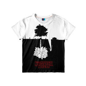 Детская футболка 3D с принтом STRANGER THINGS в Ижевске, 100% гипоаллергенный полиэфир | прямой крой, круглый вырез горловины, длина до линии бедер, чуть спущенное плечо, ткань немного тянется | Тематика изображения на принте: 11 | eleven | stranger | things | дела | крайне | оди | одиннадцатая | одиннадцать | очень | события | странные