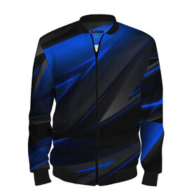 Мужской бомбер 3D с принтом Blue and Black в Ижевске, 100% полиэстер | застегивается на молнию, по бокам два кармана без застежек, по низу бомбера и на воротнике - эластичная резинка | Тематика изображения на принте: 3d | 3д | black | blue | texture | геометрия | красно синее | синий | текстуры | фигуры | черный