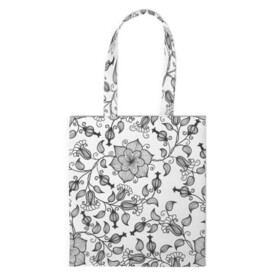 Шоппер 3D с принтом Цветы в Ижевске, 100% полиэстер | Плотность: 200 г/м2; Размер: 34×35 см; Высота лямок: 30 см | Тематика изображения на принте: 3d | белое | лепестки | летняя | лето | листья | популярное | растения | цветы | черное