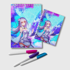 Блокнот с принтом ReZero в Ижевске, 100% бумага | 48 листов, плотность листов — 60 г/м2, плотность картонной обложки — 250 г/м2. Листы скреплены удобной пружинной спиралью. Цвет линий — светло-серый
 | Тематика изображения на принте: anime girls | cute | emilia | kawaii | re zero | subaru | альтернативном мире | ангел | аниме девушка | анимешникам | воительница | девочка | жизнь | зеро | кавайный | лед | милые | нацуки | няшные | рем | стелла | субару