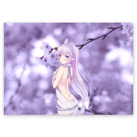 Поздравительная открытка с принтом Эмилия в Ижевске, 100% бумага | плотность бумаги 280 г/м2, матовая, на обратной стороне линовка и место для марки
 | anime | emilia | re zero | ре зеро | эмилия