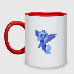 Кружка двухцветная с принтом Маленькая принцесса Луна в Ижевске, керамика | объем — 330 мл, диаметр — 80 мм. Цветная ручка и кайма сверху, в некоторых цветах — вся внутренняя часть | арт | величественная | величественная фигура | королева ночи | крылья | луна | ночь | повелительница ночи | полёт | рисунок