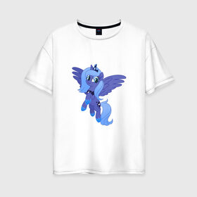 Женская футболка хлопок Oversize с принтом Маленькая принцесса Луна в Ижевске, 100% хлопок | свободный крой, круглый ворот, спущенный рукав, длина до линии бедер
 | арт | величественная | величественная фигура | королева ночи | крылья | луна | ночь | повелительница ночи | полёт | рисунок