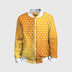 Детский бомбер 3D с принтом ЗЕНИЦУ КИМОНО  в Ижевске, 100% полиэстер | застегивается на молнию, по бокам два кармана без застежек, мягкие манжеты, по низу бомбера и на воротнике — эластичная резинка | Тематика изображения на принте: anime | demon slayer | kimetsu no yaiba | аниме | бесконечный поезд | зеницу | иноске | иноске хашибира | клинок | клинок рассекающий демонов | манга | недзуко | незука | незуко | нэзуко | рассекающий демонов | тамаё