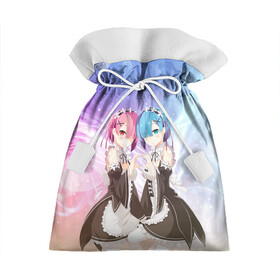 Подарочный 3D мешок с принтом Рем и Рам в Ижевске, 100% полиэстер | Размер: 29*39 см | Тематика изображения на принте: anime | ram | re zero | re: zero kara hajimeru isekai seikatsu | re: жизнь с нуля в альтернативном мире | rem | горничные | демон | рам | ре зеро | рем | рэм