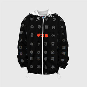 Детская куртка 3D с принтом Любовь, смерть и роботы в Ижевске, 100% полиэстер | застежка — молния, подол и капюшон оформлены резинкой с фиксаторами, по бокам — два кармана без застежек, один потайной карман на груди, плотность верхнего слоя — 90 г/м2; плотность флисового подклада — 260 г/м2 | Тематика изображения на принте: love death and robots | иконка | кибер | логотип | любовь | мультик | нетфликс | подарок | робот | сериал | символ | черный