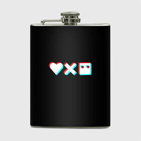 Фляга с принтом Любовь, смерть и роботы в Ижевске, металлический корпус | емкость 0,22 л, размер 125 х 94 мм. Виниловая наклейка запечатывается полностью | Тематика изображения на принте: 3d | 3д | love death and robots | иконка | кибер | логотип | любовь | мультик | нетфликс | подарок | робот | сериал | символ | черный