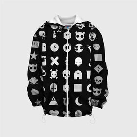 Детская куртка 3D с принтом Любовь смерть и роботы в Ижевске, 100% полиэстер | застежка — молния, подол и капюшон оформлены резинкой с фиксаторами, по бокам — два кармана без застежек, один потайной карман на груди, плотность верхнего слоя — 90 г/м2; плотность флисового подклада — 260 г/м2 | Тематика изображения на принте: лого | минимализм | рисунок | сериал | стикеры