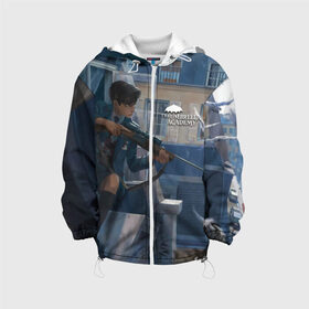 Детская куртка 3D с принтом Пятый снайпер в Ижевске, 100% полиэстер | застежка — молния, подол и капюшон оформлены резинкой с фиксаторами, по бокам — два кармана без застежек, один потайной карман на груди, плотность верхнего слоя — 90 г/м2; плотность флисового подклада — 260 г/м2 | Тематика изображения на принте: umbrella academy | академия амбрелла | клаус харгривз | номер пять | роберт шиэн