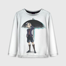 Детский лонгслив 3D с принтом Пятый из Академии в Ижевске, 100% полиэстер | длинные рукава, круглый вырез горловины, полуприлегающий силуэт
 | Тематика изображения на принте: umbrella academy | академия амбрелла | клаус харгривз | номер пять | роберт шиэн