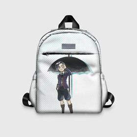 Детский рюкзак 3D с принтом Пятый из Академии в Ижевске, 100% полиэстер | лямки с регулируемой длиной, сверху петелька, чтобы рюкзак можно было повесить на вешалку. Основное отделение закрывается на молнию, как и внешний карман. Внутри дополнительный карман. По бокам два дополнительных кармашка | Тематика изображения на принте: umbrella academy | академия амбрелла | клаус харгривз | номер пять | роберт шиэн