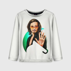 Детский лонгслив 3D с принтом Klaus в Ижевске, 100% полиэстер | длинные рукава, круглый вырез горловины, полуприлегающий силуэт
 | Тематика изображения на принте: umbrella academy | академия амбрелла | клаус харгривз | номер пять | роберт шиэн