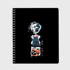 Тетрадь с принтом Любовь, Смерть и Роботы в Ижевске, 100% бумага | 48 листов, плотность листов — 60 г/м2, плотность картонной обложки — 250 г/м2. Листы скреплены сбоку удобной пружинной спиралью. Уголки страниц и обложки скругленные. Цвет линий — светло-серый
 | Тематика изображения на принте: death | logo | love | netflix | robots | анимация | кино | лого | любовь | нетфликс | роботы | сериал