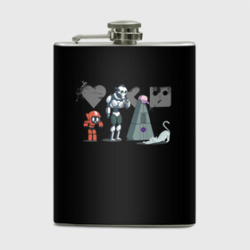 Фляга с принтом Любовь, Смерть & Роботы в Ижевске, металлический корпус | емкость 0,22 л, размер 125 х 94 мм. Виниловая наклейка запечатывается полностью | Тематика изображения на принте: cat | cats | death | logo | love | netflix | robots | анимация | кино | кот | кошка | лого | любовь | нетфликс | роботы | сериал