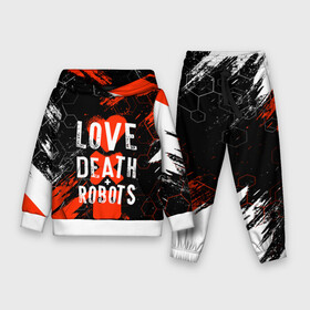 Детский костюм 3D (с толстовкой) с принтом ЛЮБОВЬ СМЕРТЬ И РОБОТЫ   СОТЫ в Ижевске,  |  | Тематика изображения на принте: 1 сезон | 2 сезон | logo | love death and robots | netflix | pattern | анимационный сериал | логотип | мультфильм | нетфликс | оранжевый | сериал | соты | техно. | узор