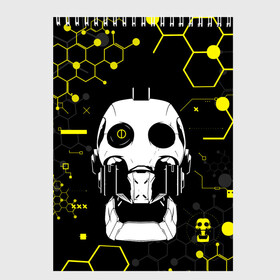 Скетчбук (блокнот) с принтом ЛЮБОВЬ СМЕРТЬ И РОБОТЫ РОБОТ в Ижевске, 100% бумага
 | 48 листов, плотность листов — 100 г/м2, плотность картонной обложки — 250 г/м2. Листы скреплены сверху удобной пружинной спиралью | Тематика изображения на принте: 1 сезон | 2 сезон | love death and robots | netflix | robot | анимационный сериал | желтый. | мультфильм | нетфликс | робот | сериал | соты