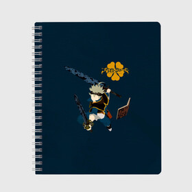 Тетрадь с принтом Чёрный клевер Аста книга магий в Ижевске, 100% бумага | 48 листов, плотность листов — 60 г/м2, плотность картонной обложки — 250 г/м2. Листы скреплены сбоку удобной пружинной спиралью. Уголки страниц и обложки скругленные. Цвет линий — светло-серый
 | asta | black bulls | black clover | quartet knights | yuno | акума | аниме | аста | блэк кловер | буракку куро:ба | демон | королевство клевера | король магов | лихт | магна | манга | пятилистник | черный бык | чёрный клев