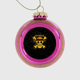 Стеклянный ёлочный шар с принтом Веселый Роджер пиратов Соломенной Шляпы в Ижевске, Стекло | Диаметр: 80 мм | Тематика изображения на принте: anime | manga | one piece | аниме | большой куш | ван пис | весёлый роджер | вон пис | король пиратов | логотип | манга | монки д. луффи | мугивары | перекрещённый костями | пират | пиратский флаг