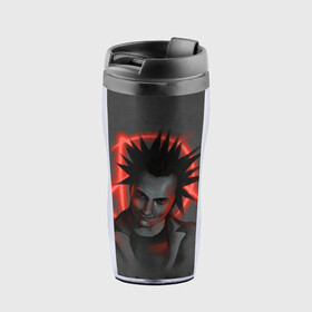 Термокружка-непроливайка с принтом Горшенёв КиШ в Ижевске, внутренняя часть — пищевой пластик, наружная часть — прозрачный пластик, между ними — полиграфическая вставка с рисунком | объем — 350 мл, герметичная крышка | Тематика изображения на принте: horror punk | king and jester | kish | knyazz | music | punk rock | rock group | russian rock | todd | андреем князевым | горшок | к и ш | киш | княzz | князь | король и шут | михаил горшенёв | музыка | панкрок | рок группа | русский рок | тод