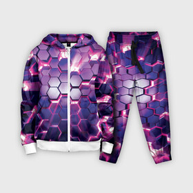 Детский костюм 3D с принтом АБСТРАКЦИЯ | СОТЫ в Ижевске,  |  | Тематика изображения на принте: 3d плиты | abstraction | glow | honeycomb | neon steel | rift | абстракция | неоновые плиты | разлом | свечение | соты