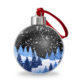 Ёлочный шар с принтом Снежная ночь в зимнем лесу в Ижевске, Пластик | Диаметр: 77 мм | christmas | christmas tree | happy new year | merry christmas | new year | snow | snowflakes | tree | белый снег | декабрь | ёлка | елки | зима | зима близко | зимний орнамент | зимний узор | лес | моро | новый год | пейзаж | подарок | природа