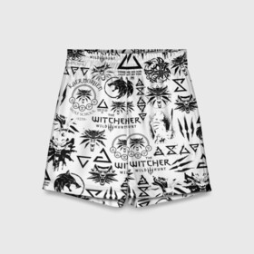 Детские спортивные шорты 3D с принтом THE WITCHER LOGOBOMBING ЧЁРНО БЕЛЫЙ | ВЕДЬМАК ПАТТЕРН в Ижевске,  100% полиэстер
 | пояс оформлен широкой мягкой резинкой, ткань тянется
 | Тематика изображения на принте: geralt | the witcher | the witcher wild hunt | witcher | wolf | аард | аксий | белый волк | ведьмак | ведьмак 3 | волк | геральт | игни | ирден | йенифер | каер морхен | квен | охотник | трисс | цири | школа волка