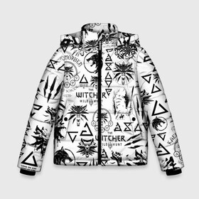 Зимняя куртка для мальчиков 3D с принтом THE WITCHER LOGOBOMBING ЧЁРНО БЕЛЫЙ | ВЕДЬМАК ПАТТЕРН в Ижевске, ткань верха — 100% полиэстер; подклад — 100% полиэстер, утеплитель — 100% полиэстер | длина ниже бедра, удлиненная спинка, воротник стойка и отстегивающийся капюшон. Есть боковые карманы с листочкой на кнопках, утяжки по низу изделия и внутренний карман на молнии. 

Предусмотрены светоотражающий принт на спинке, радужный светоотражающий элемент на пуллере молнии и на резинке для утяжки | Тематика изображения на принте: geralt | the witcher | the witcher wild hunt | witcher | wolf | аард | аксий | белый волк | ведьмак | ведьмак 3 | волк | геральт | игни | ирден | йенифер | каер морхен | квен | охотник | трисс | цири | школа волка