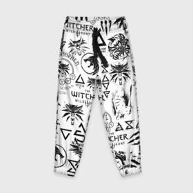 Детские брюки 3D с принтом THE WITCHER LOGOBOMBING ЧЁРНО БЕЛЫЙ | ВЕДЬМАК ПАТТЕРН в Ижевске, 100% полиэстер | манжеты по низу, эластичный пояс регулируется шнурком, по бокам два кармана без застежек, внутренняя часть кармана из мелкой сетки | Тематика изображения на принте: geralt | the witcher | the witcher wild hunt | witcher | wolf | аард | аксий | белый волк | ведьмак | ведьмак 3 | волк | геральт | игни | ирден | йенифер | каер морхен | квен | охотник | трисс | цири | школа волка