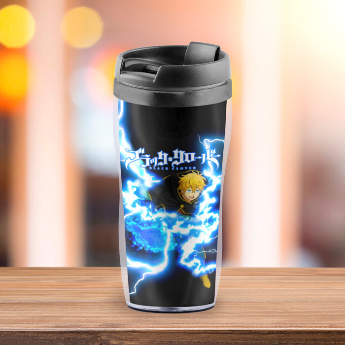 Термокружка-непроливайка Чёрный клевер удар молнии фото