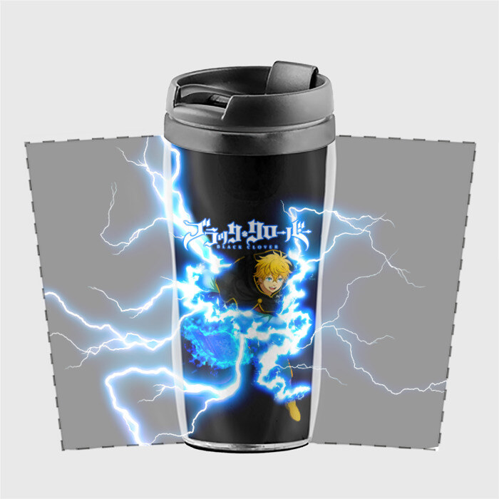 Термокружка-непроливайка Чёрный клевер удар молнии фото